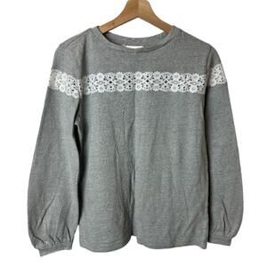 Loft Grey Sweatshirt With Lace Panel Women's Size S